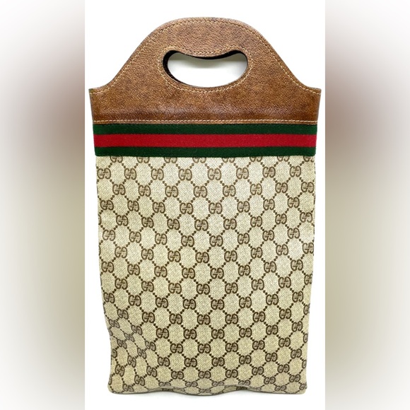 Auth Gucci GG Supreme Sherry Line PVC Beige Clutch Bag Brown Monogram Tote - Picture 16 of 16